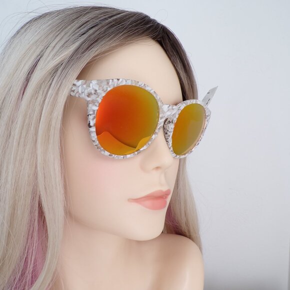 AQS Very Rad Orange Mirror Shades, White Transparent Summer NWT 53mm DAISY main image 9